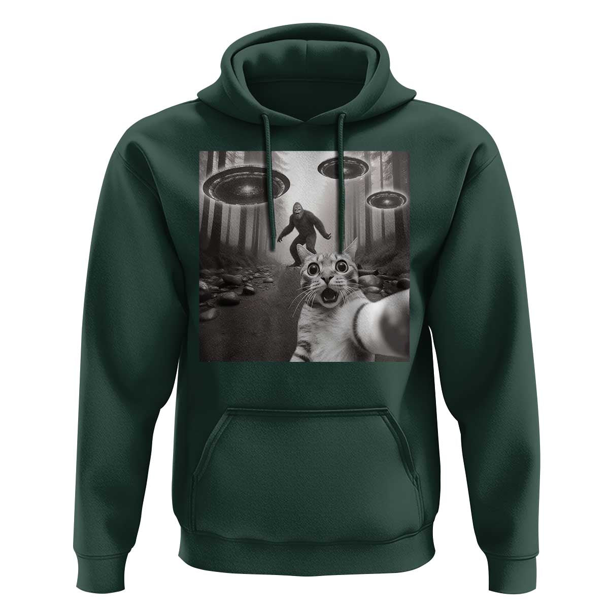 Cat Selfie With Bigfoot UFO Hoodie Funny Cat Lover Gifts - Wonder Print Shop