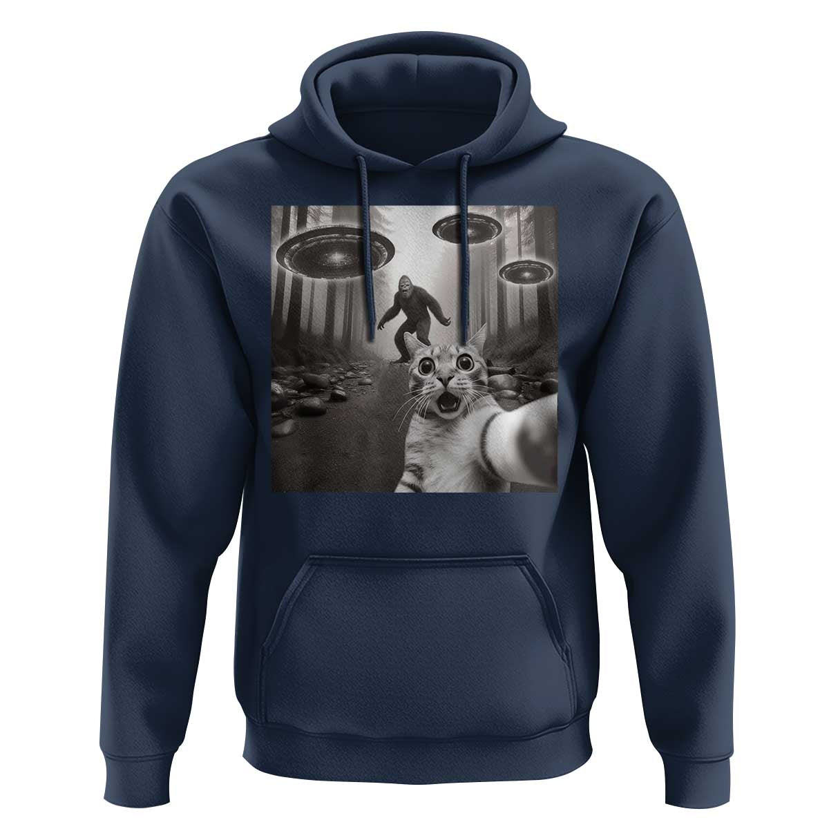 Cat Selfie With Bigfoot UFO Hoodie Funny Cat Lover Gifts - Wonder Print Shop