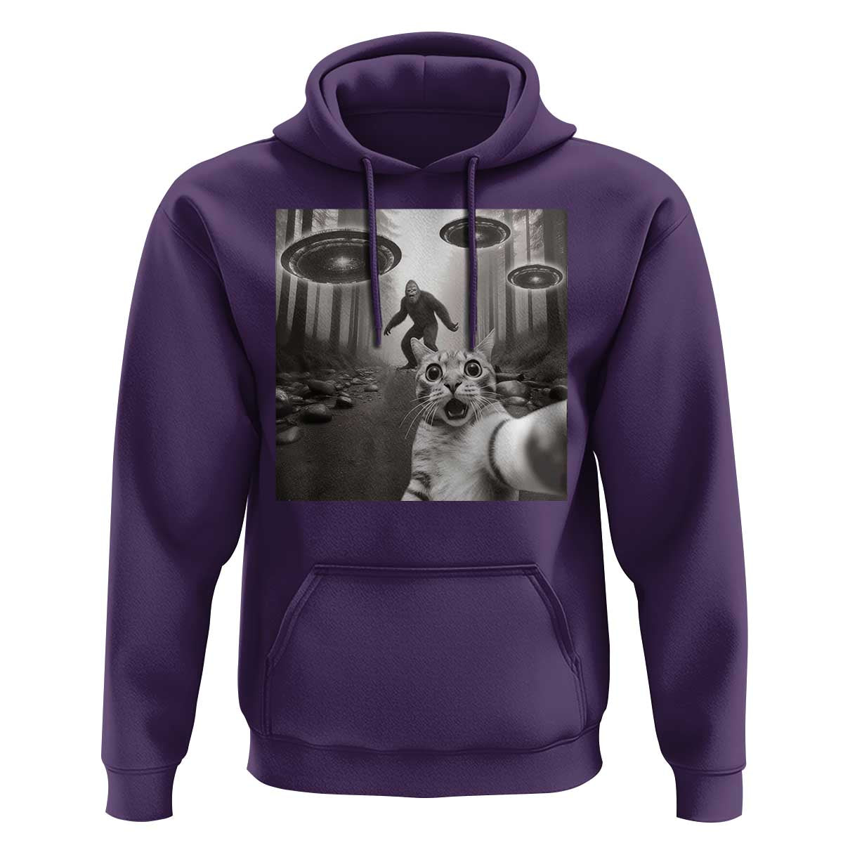 Cat Selfie With Bigfoot UFO Hoodie Funny Cat Lover Gifts - Wonder Print Shop
