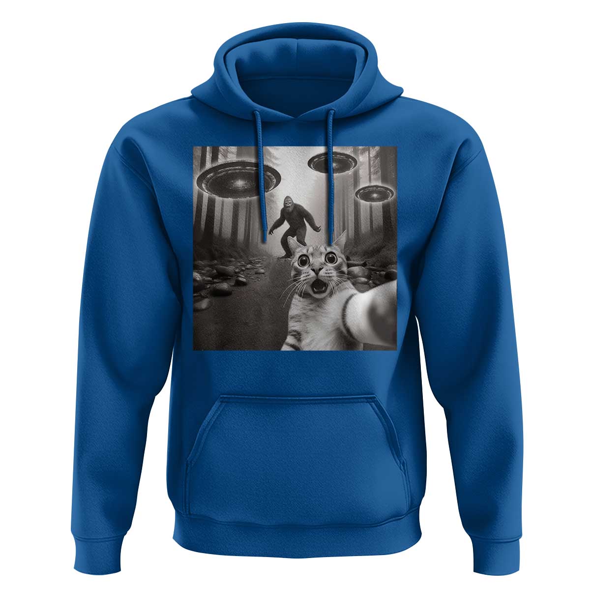 Cat Selfie With Bigfoot UFO Hoodie Funny Cat Lover Gifts - Wonder Print Shop