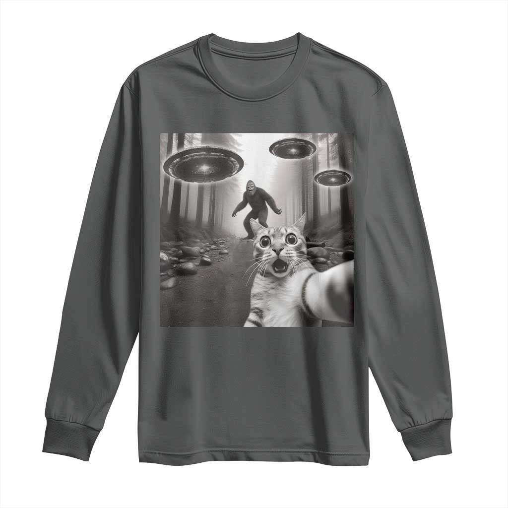 Cat Selfie With Bigfoot UFO Long Sleeve Shirt Funny Cat Lover Gifts - Wonder Print Shop