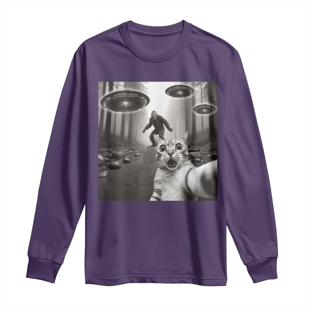 Cat Selfie With Bigfoot UFO Long Sleeve Shirt Funny Cat Lover Gifts - Wonder Print Shop