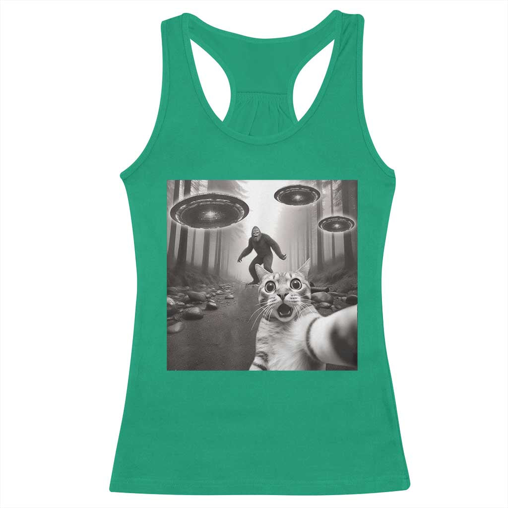Cat Selfie With Bigfoot UFO Racerback Tank Top Funny Cat Lover Gifts - Wonder Print Shop