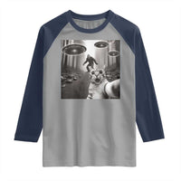 Cat Selfie With Bigfoot UFO Raglan Shirt Funny Cat Lover Gifts - Wonder Print Shop