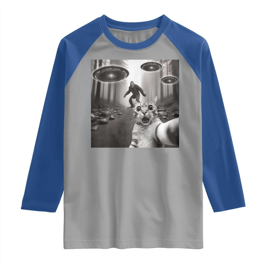 Cat Selfie With Bigfoot UFO Raglan Shirt Funny Cat Lover Gifts - Wonder Print Shop
