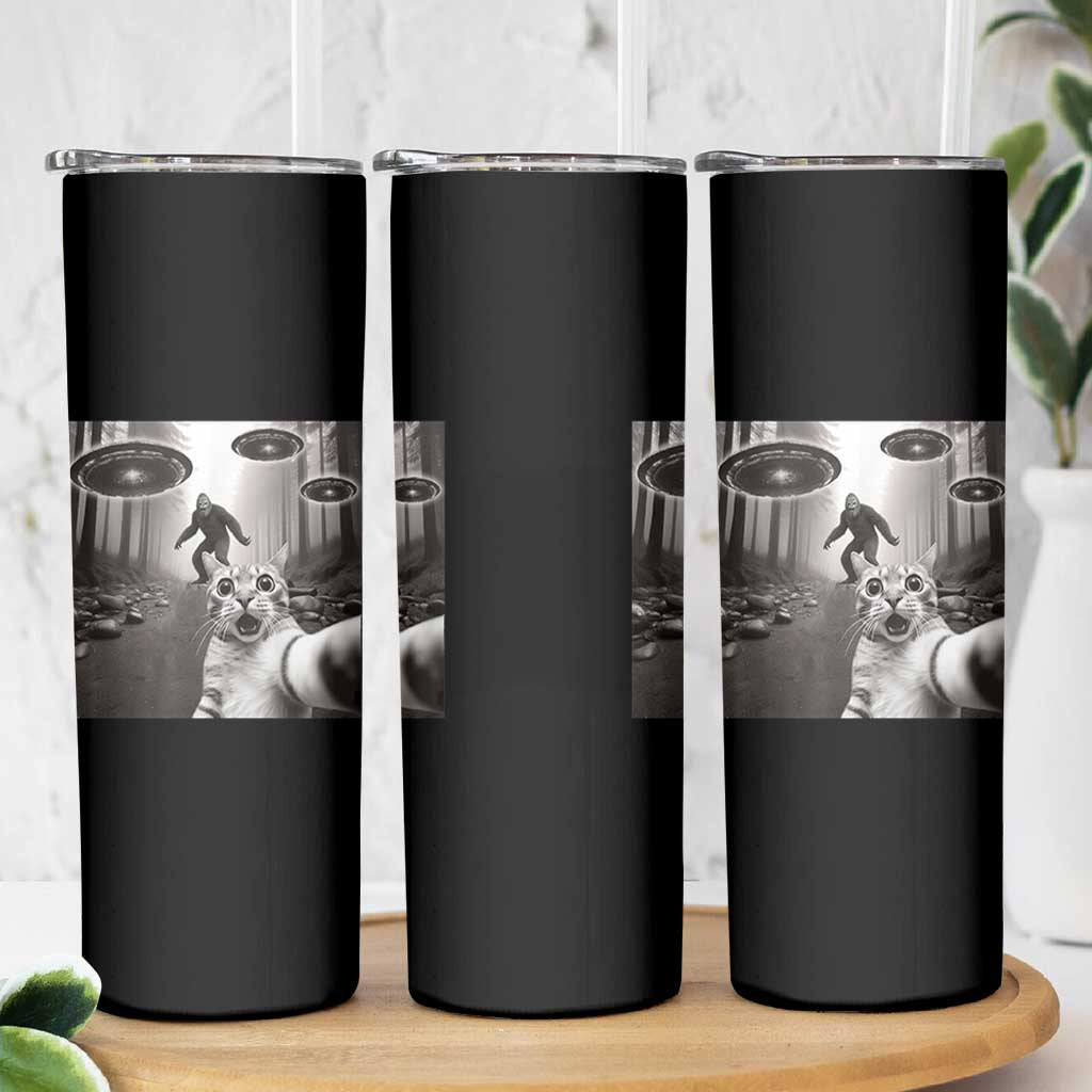 Cat Selfie With Bigfoot UFO Skinny Tumbler Funny Cat Lover Gifts - Wonder Print Shop
