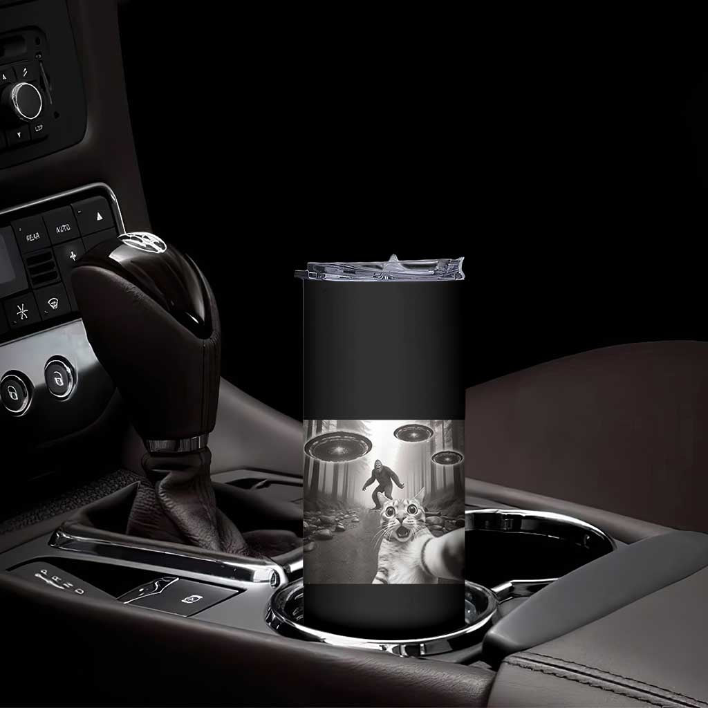 Cat Selfie With Bigfoot UFO Skinny Tumbler Funny Cat Lover Gifts - Wonder Print Shop