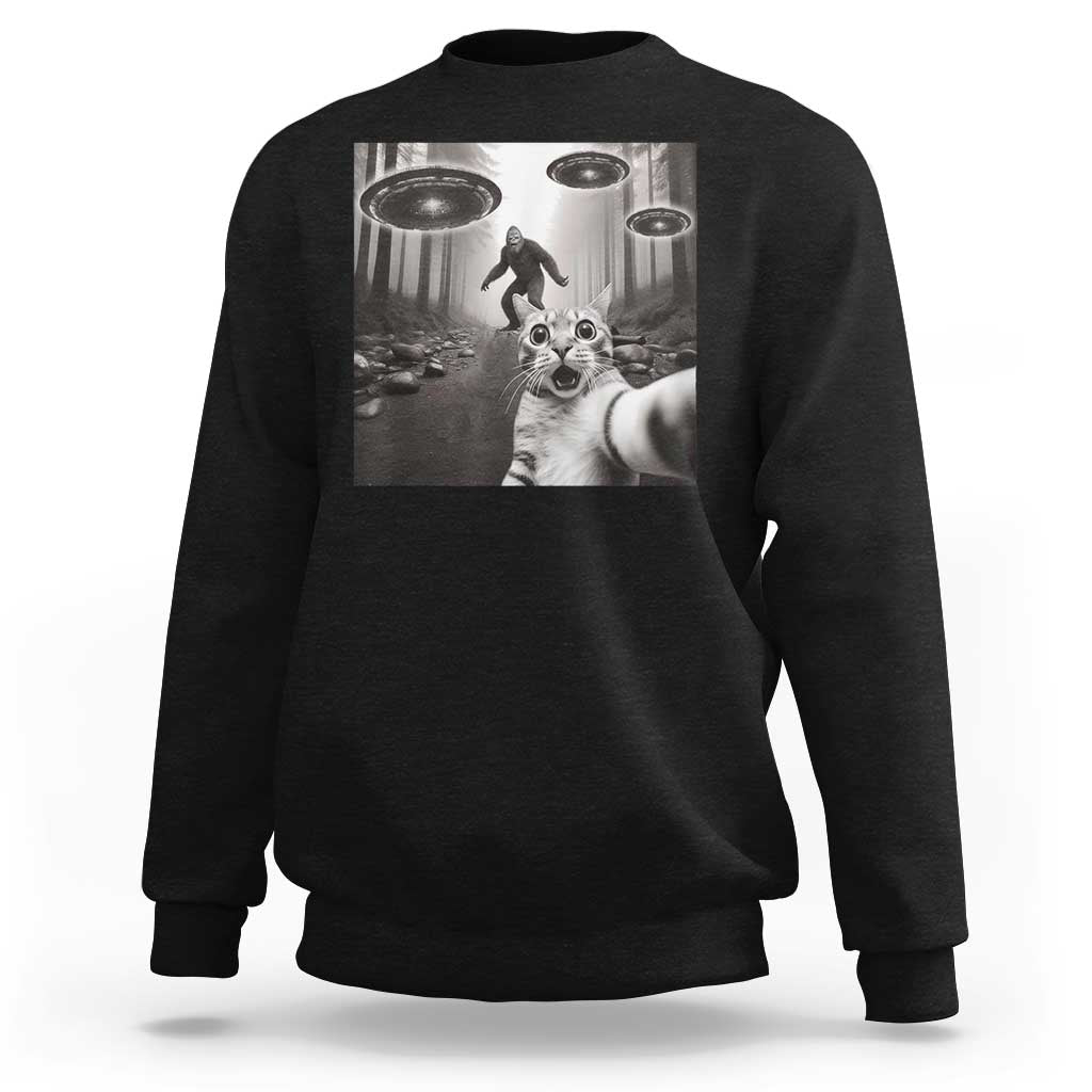 Cat Selfie With Bigfoot UFO Sweatshirt Funny Cat Lover Gifts - Wonder Print Shop
