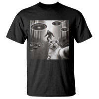 Cat Selfie With Bigfoot UFO T Shirt Funny Cat Lover Gifts - Wonder Print Shop
