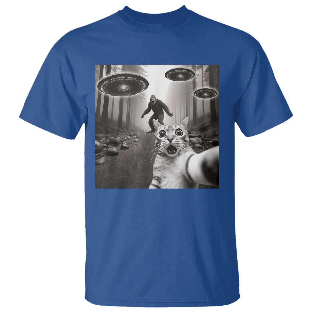 Cat Selfie With Bigfoot UFO T Shirt Funny Cat Lover Gifts - Wonder Print Shop