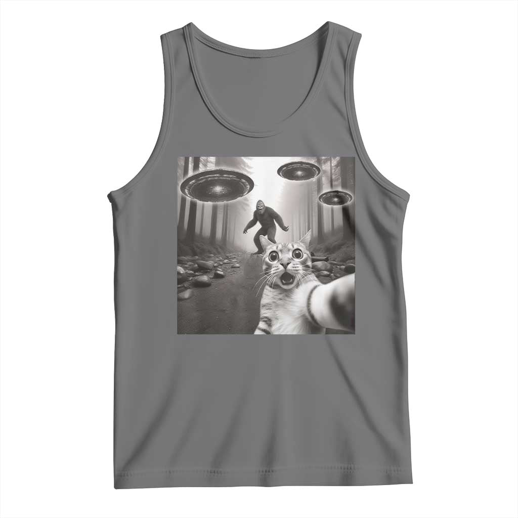 Cat Selfie With Bigfoot UFO Tank Top Funny Cat Lover Gifts - Wonder Print Shop