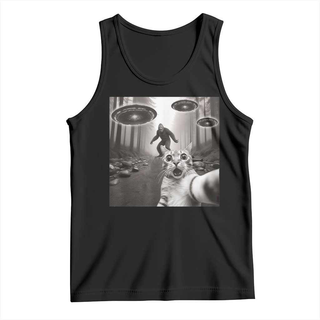 Cat Selfie With Bigfoot UFO Tank Top Funny Cat Lover Gifts - Wonder Print Shop