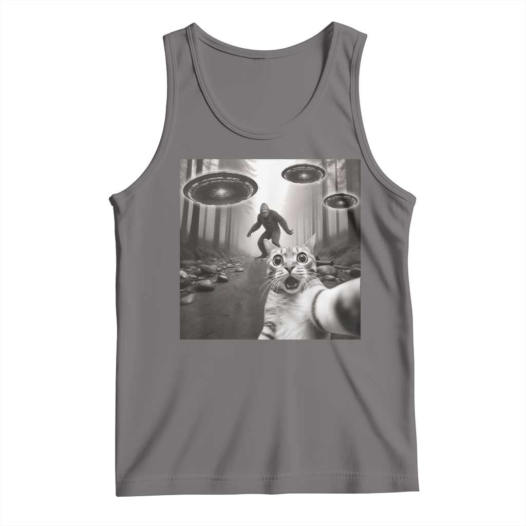 Cat Selfie With Bigfoot UFO Tank Top Funny Cat Lover Gifts - Wonder Print Shop
