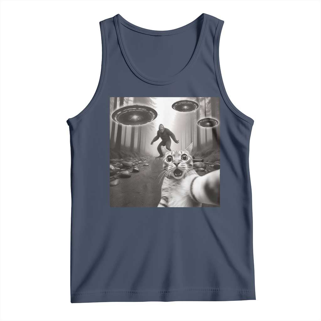 Cat Selfie With Bigfoot UFO Tank Top Funny Cat Lover Gifts - Wonder Print Shop