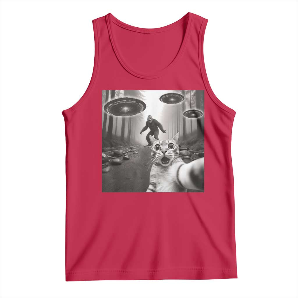 Cat Selfie With Bigfoot UFO Tank Top Funny Cat Lover Gifts - Wonder Print Shop