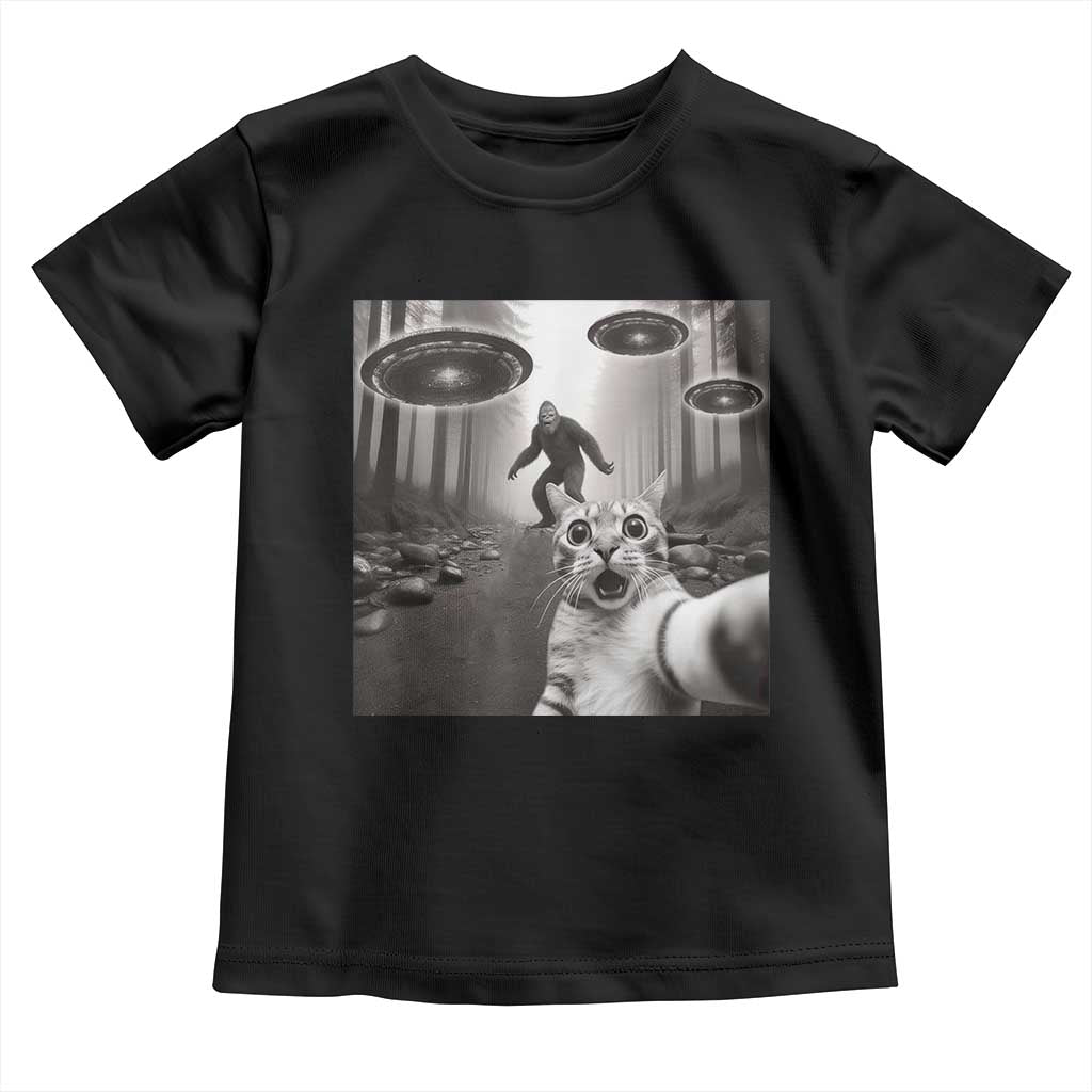 Cat Selfie With Bigfoot UFO Toddler T Shirt Funny Cat Lover Gifts - Wonder Print Shop