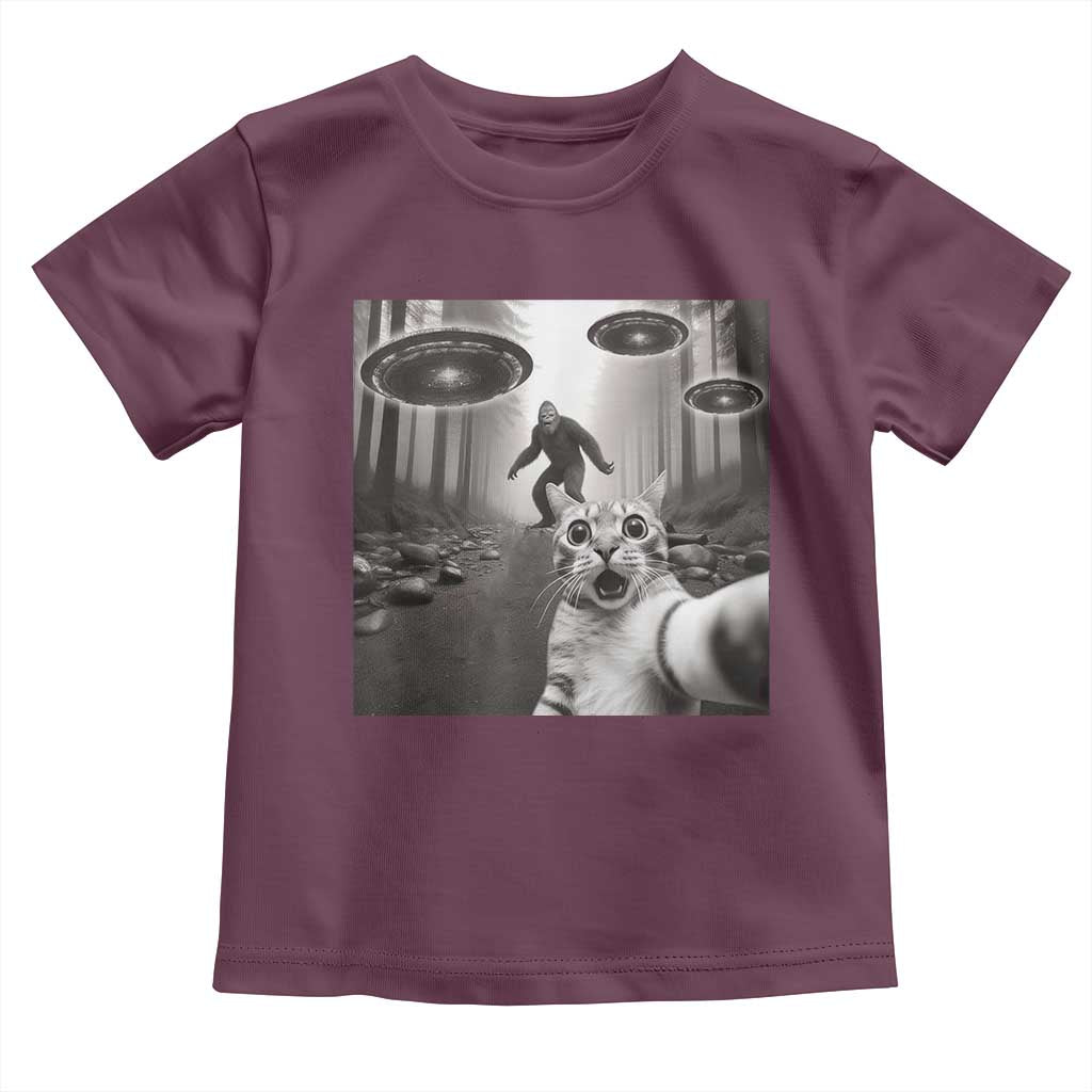 Cat Selfie With Bigfoot UFO Toddler T Shirt Funny Cat Lover Gifts - Wonder Print Shop