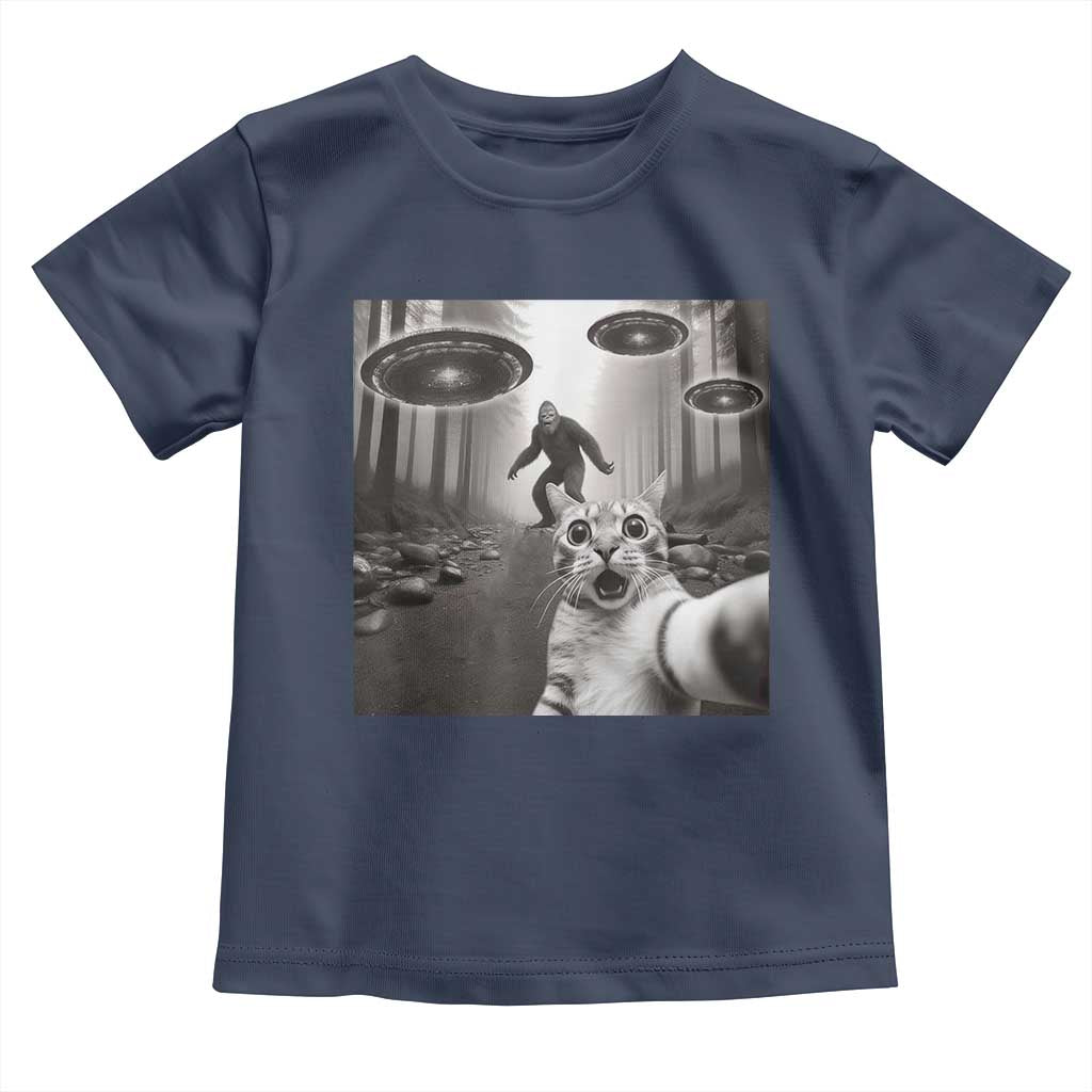 Cat Selfie With Bigfoot UFO Toddler T Shirt Funny Cat Lover Gifts - Wonder Print Shop