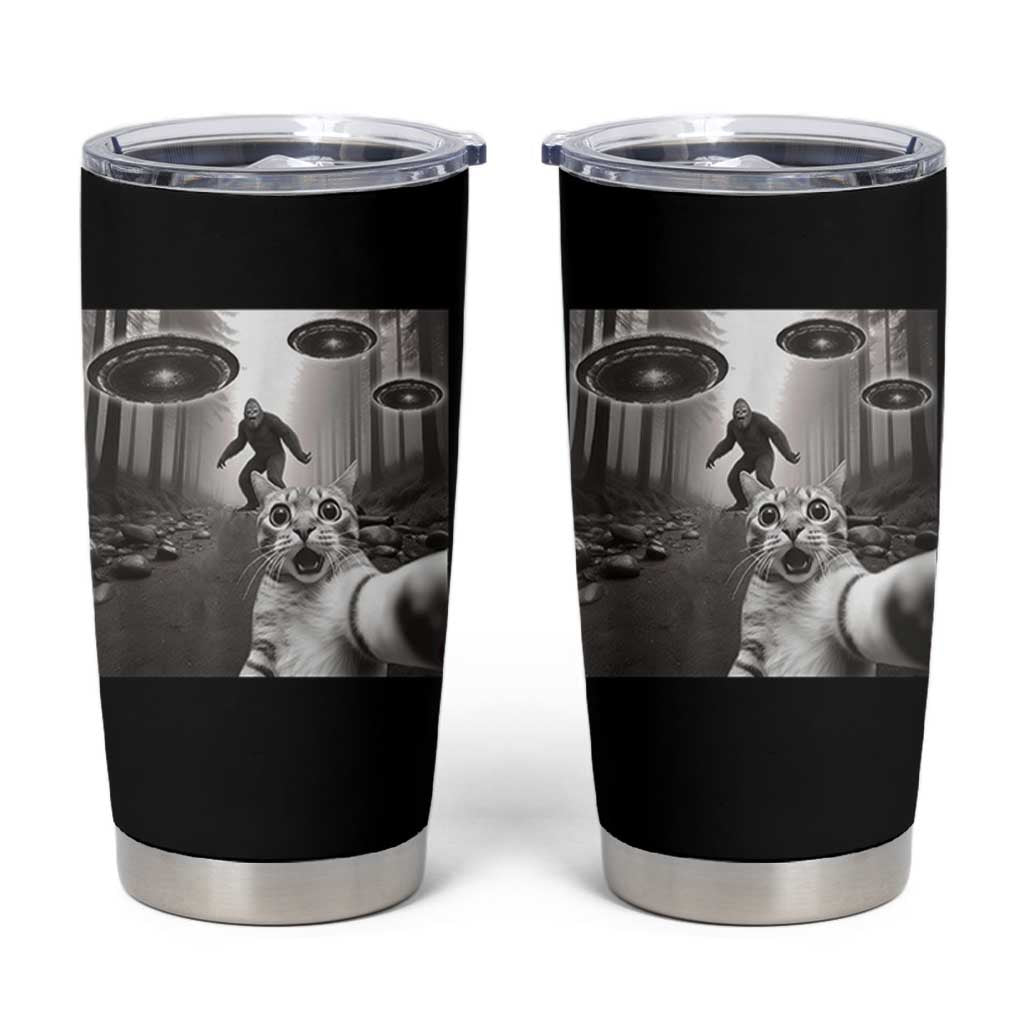 Cat Selfie With Bigfoot UFO Tumbler Cup Funny Cat Lover Gifts - Wonder Print Shop
