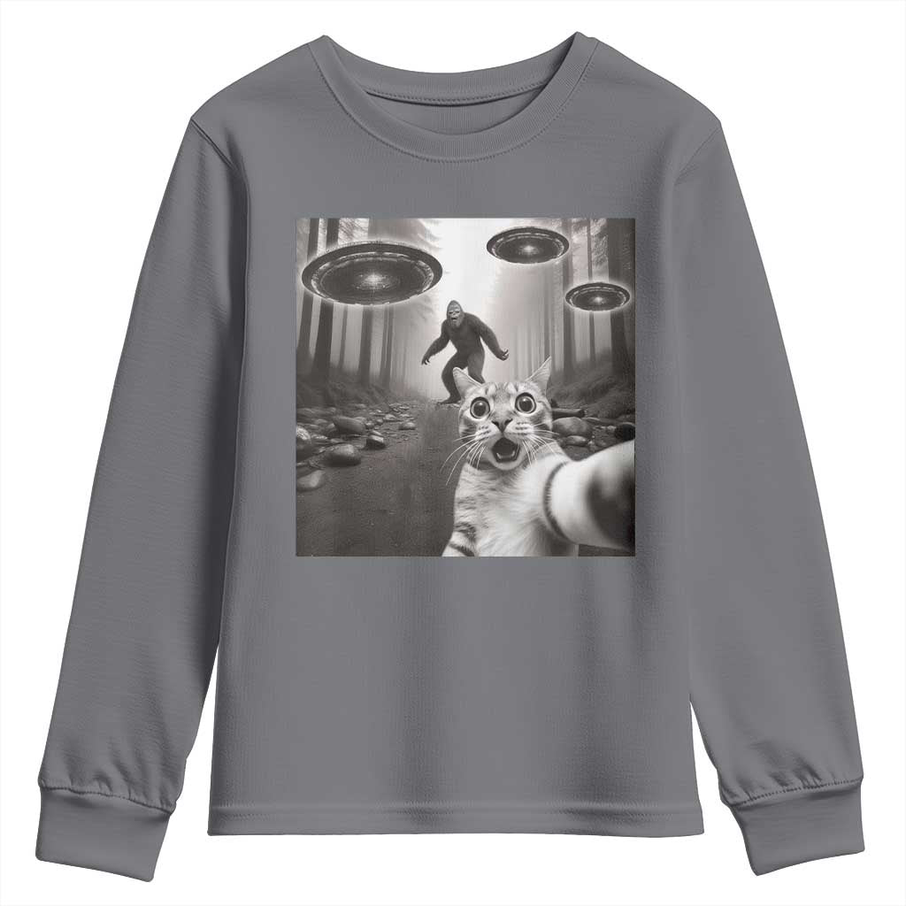 Cat Selfie With Bigfoot UFO Youth Sweatshirt Funny Cat Lover Gifts - Wonder Print Shop
