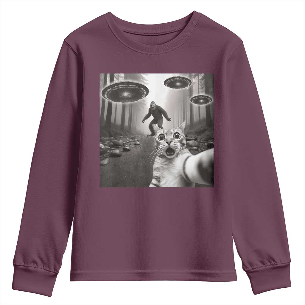 Cat Selfie With Bigfoot UFO Youth Sweatshirt Funny Cat Lover Gifts - Wonder Print Shop