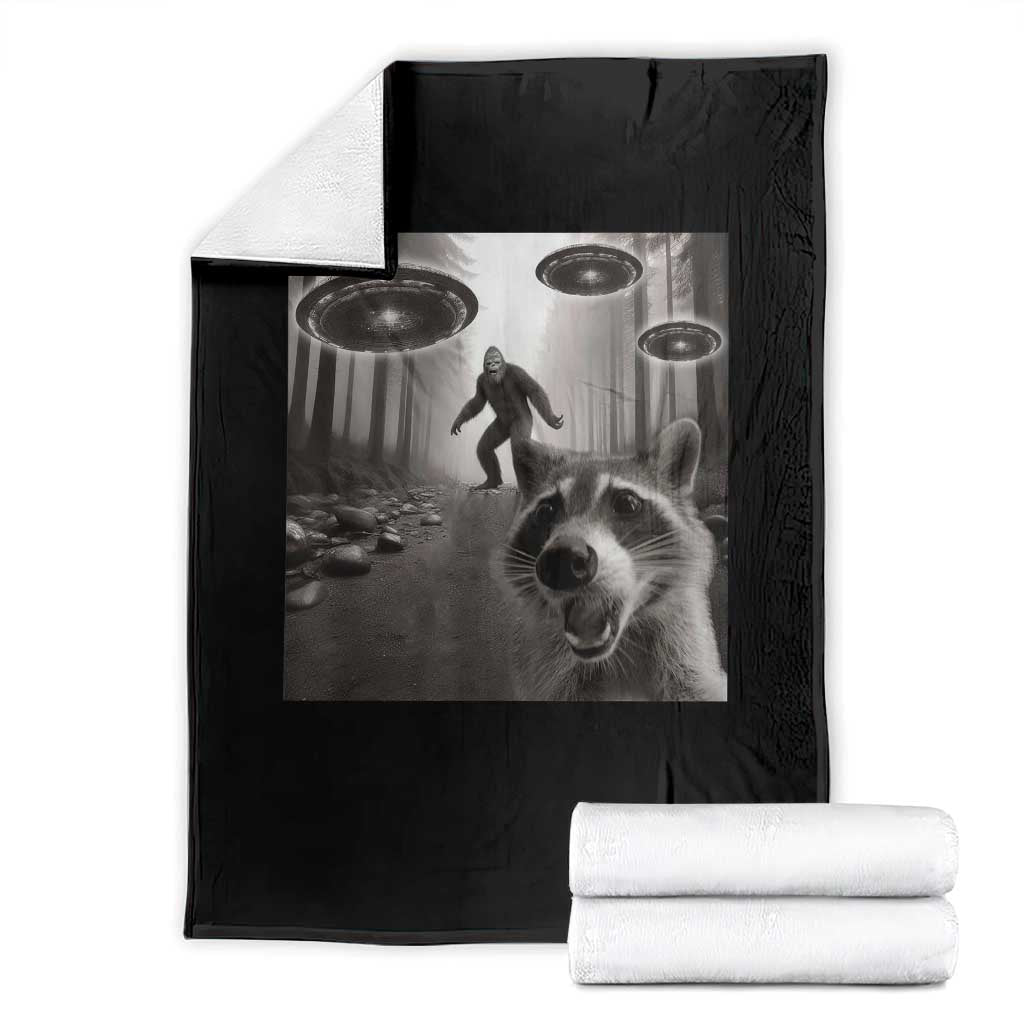 Raccoon Selfie With Bigfoot UFO Throw Blanket Funny Feral Lover Gifts - Wonder Print Shop