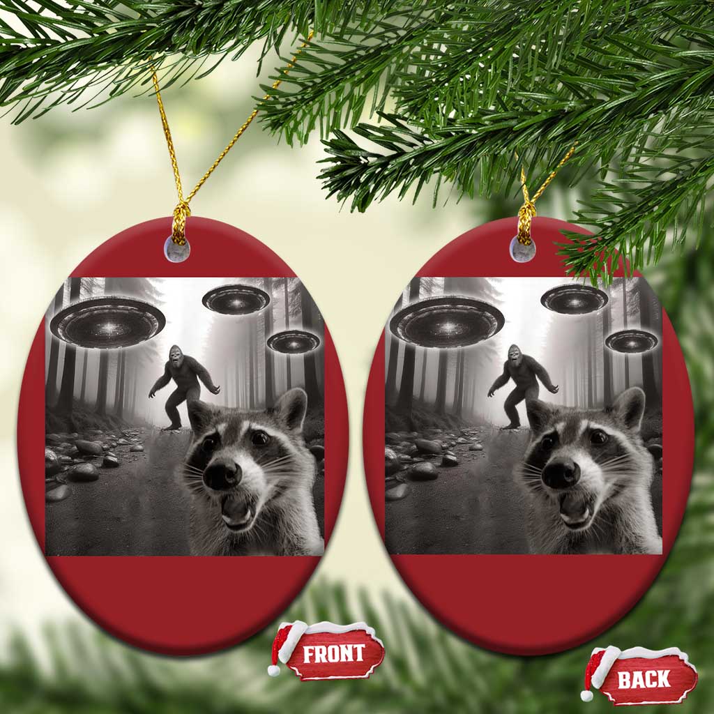 Raccoon Selfie With Bigfoot UFO Christmas Ornament Funny Feral Lover Gifts - Wonder Print Shop