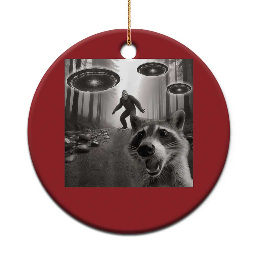 Raccoon Selfie With Bigfoot UFO Christmas Ornament Funny Feral Lover Gifts - Wonder Print Shop
