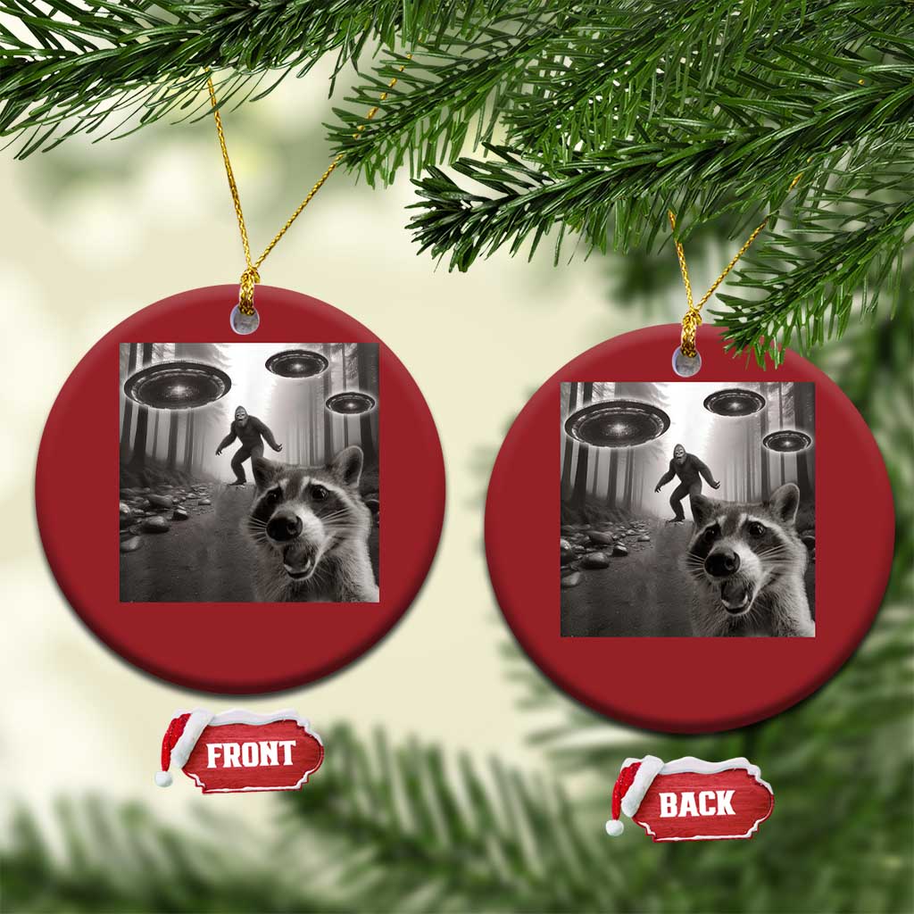 Raccoon Selfie With Bigfoot UFO Christmas Ornament Funny Feral Lover Gifts - Wonder Print Shop