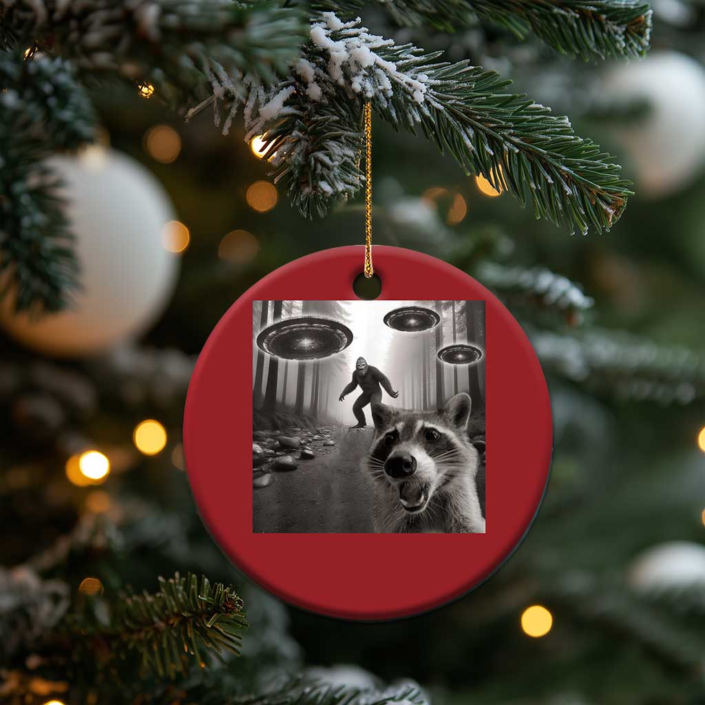 Raccoon Selfie With Bigfoot UFO Christmas Ornament Funny Feral Lover Gifts - Wonder Print Shop
