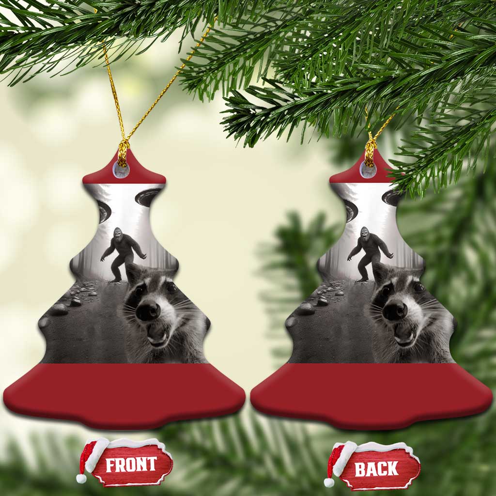 Raccoon Selfie With Bigfoot UFO Christmas Ornament Funny Feral Lover Gifts - Wonder Print Shop