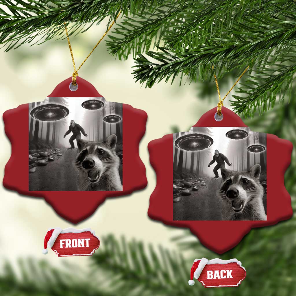 Raccoon Selfie With Bigfoot UFO Christmas Ornament Funny Feral Lover Gifts - Wonder Print Shop