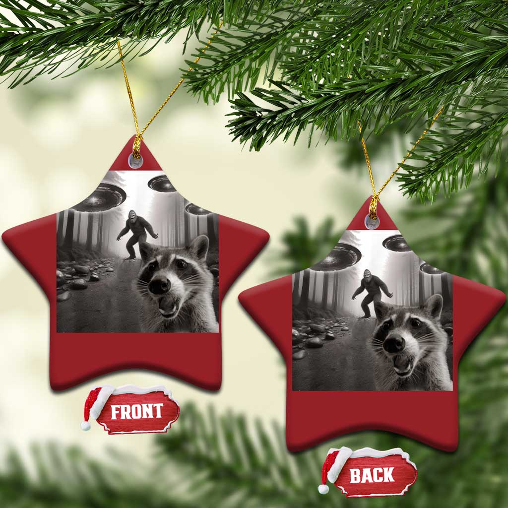 Raccoon Selfie With Bigfoot UFO Christmas Ornament Funny Feral Lover Gifts - Wonder Print Shop