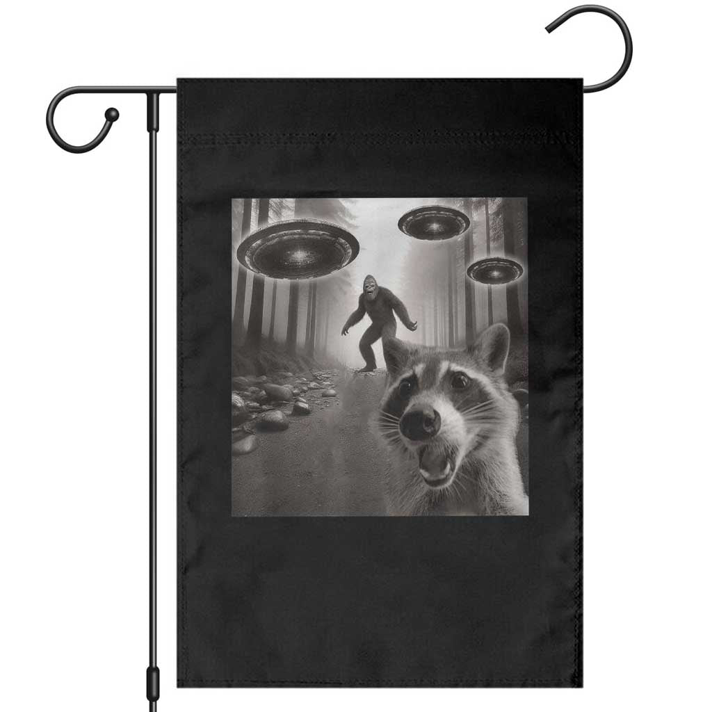 Raccoon Selfie With Bigfoot UFO Garden Flag Funny Feral Lover Gifts - Wonder Print Shop