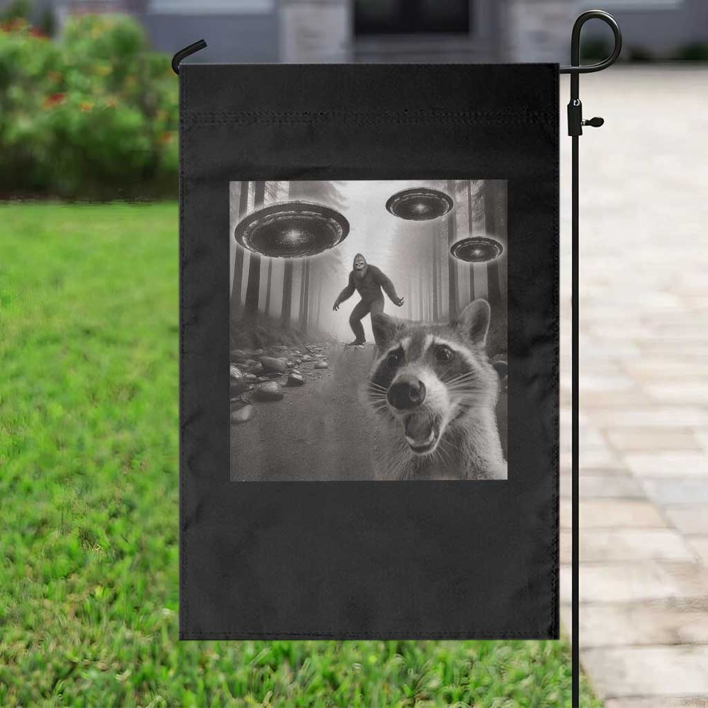 Raccoon Selfie With Bigfoot UFO Garden Flag Funny Feral Lover Gifts - Wonder Print Shop
