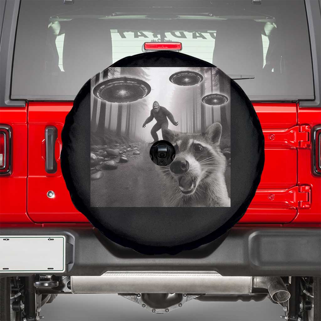 Raccoon Selfie With Bigfoot UFO Spare Tire Cover Funny Feral Lover Gifts - Wonder Print Shop