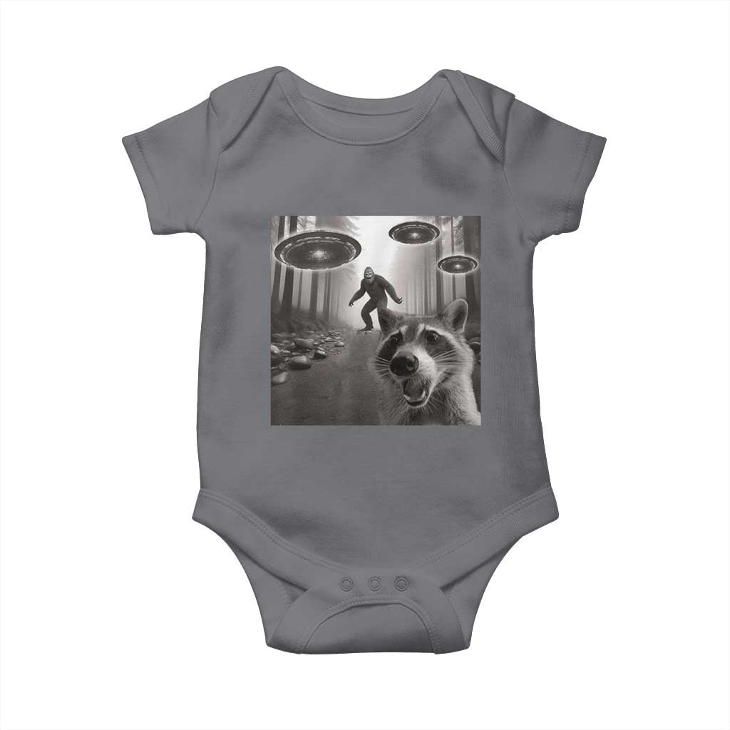Raccoon Selfie With Bigfoot UFO Baby Onesie Funny Feral Lover Gifts - Wonder Print Shop