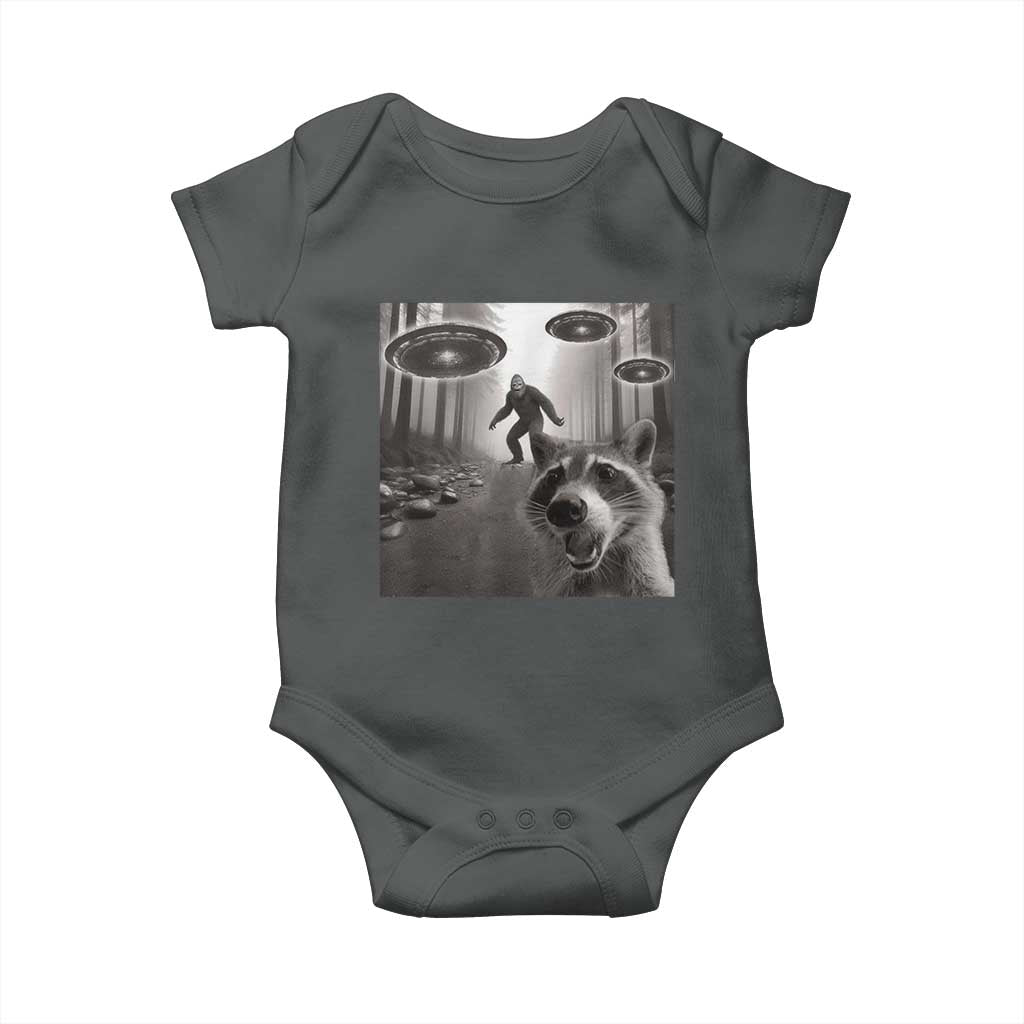 Raccoon Selfie With Bigfoot UFO Baby Onesie Funny Feral Lover Gifts - Wonder Print Shop
