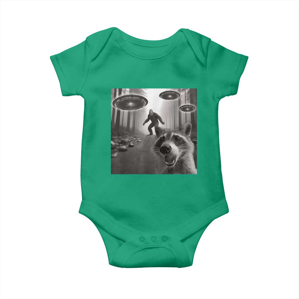 Raccoon Selfie With Bigfoot UFO Baby Onesie Funny Feral Lover Gifts - Wonder Print Shop