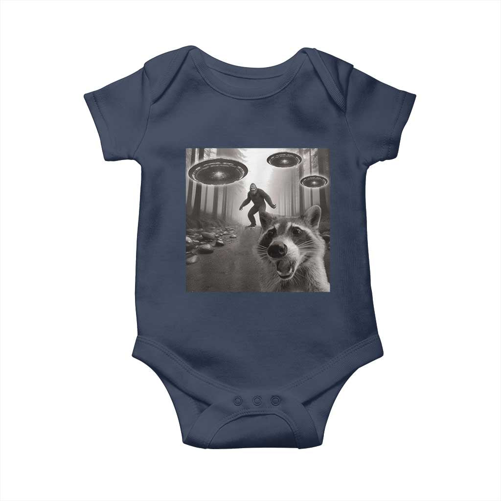 Raccoon Selfie With Bigfoot UFO Baby Onesie Funny Feral Lover Gifts - Wonder Print Shop