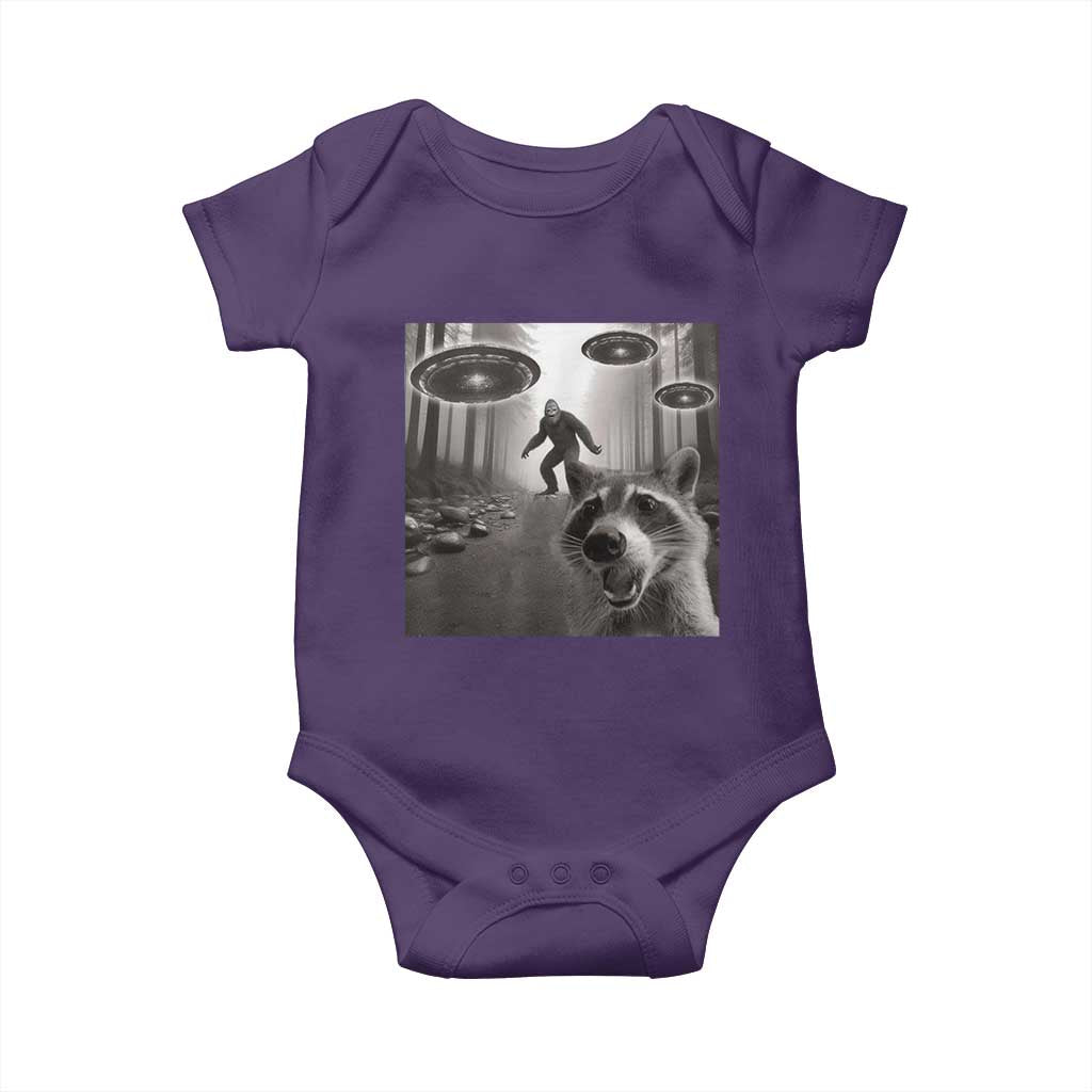 Raccoon Selfie With Bigfoot UFO Baby Onesie Funny Feral Lover Gifts - Wonder Print Shop