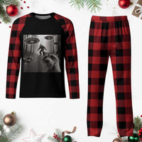 Raccoon Selfie With Bigfoot UFO Plaid Pajama Set Funny Feral Lover Gifts - Wonder Print Shop