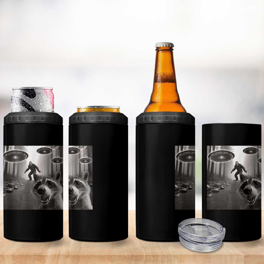 Raccoon Selfie With Bigfoot UFO 4 in 1 Can Cooler Tumbler Funny Feral Lover Gifts - Wonder Print Shop