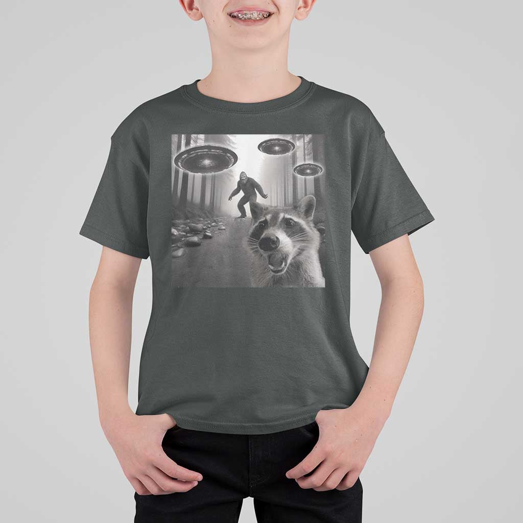 Raccoon Selfie With Bigfoot UFO T Shirt For Kid Funny Feral Lover Gifts - Wonder Print Shop