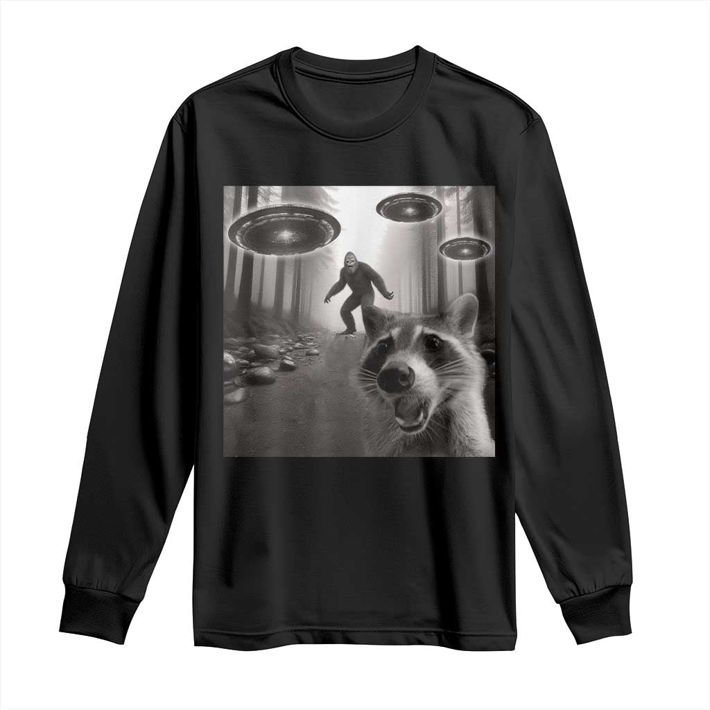 Raccoon Selfie With Bigfoot UFO Long Sleeve Shirt Funny Feral Lover Gifts - Wonder Print Shop