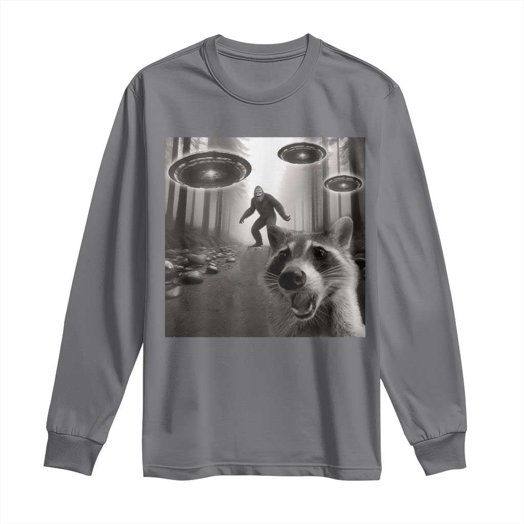 Raccoon Selfie With Bigfoot UFO Long Sleeve Shirt Funny Feral Lover Gifts - Wonder Print Shop