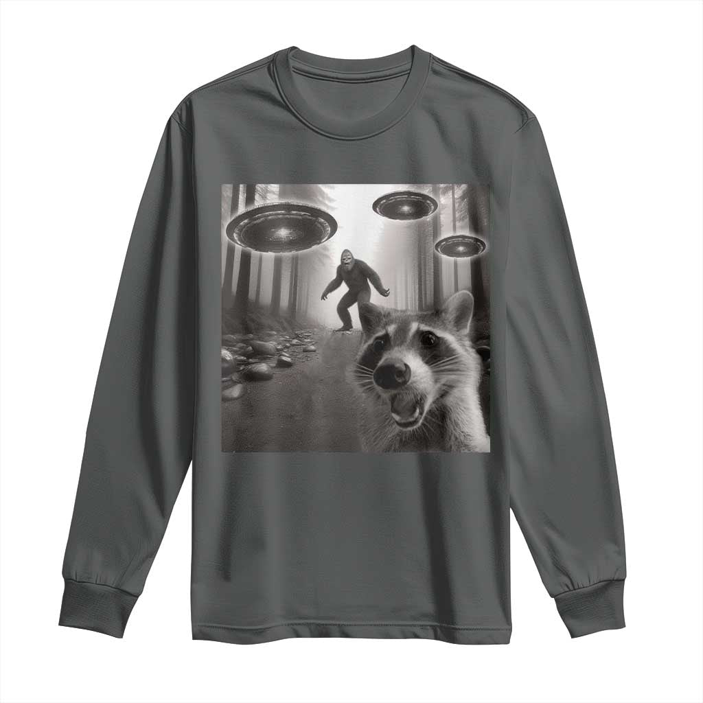 Raccoon Selfie With Bigfoot UFO Long Sleeve Shirt Funny Feral Lover Gifts - Wonder Print Shop