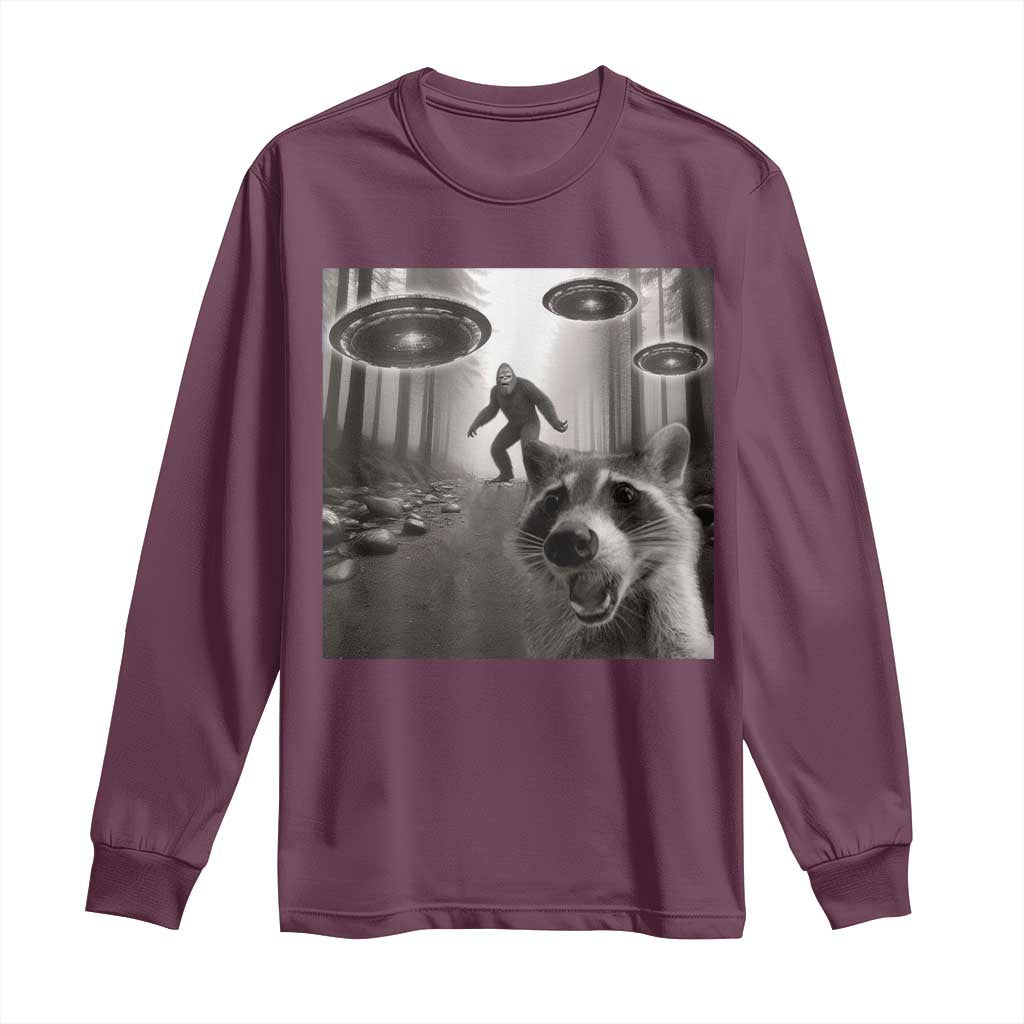 Raccoon Selfie With Bigfoot UFO Long Sleeve Shirt Funny Feral Lover Gifts - Wonder Print Shop