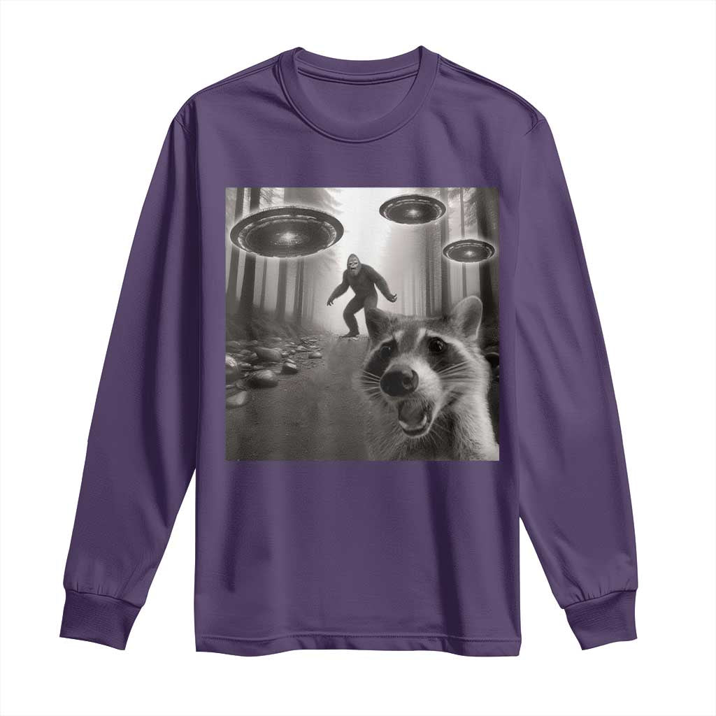 Raccoon Selfie With Bigfoot UFO Long Sleeve Shirt Funny Feral Lover Gifts - Wonder Print Shop
