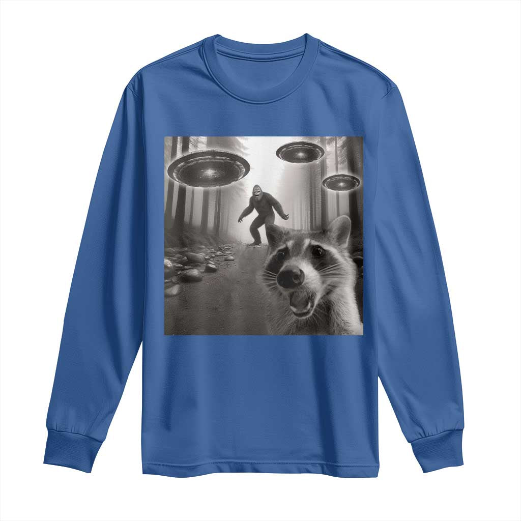 Raccoon Selfie With Bigfoot UFO Long Sleeve Shirt Funny Feral Lover Gifts - Wonder Print Shop
